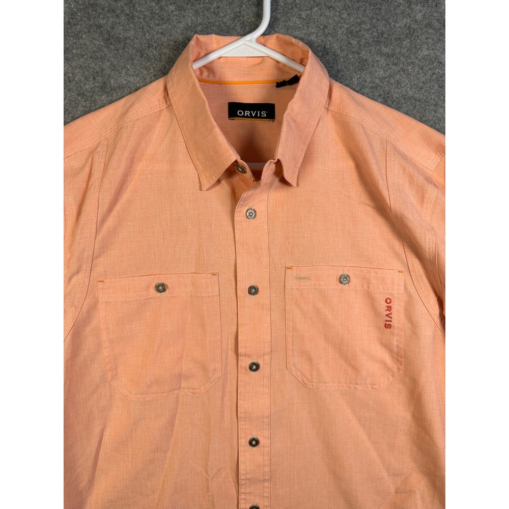 Orvis Mens Medium Peach Orange Long Sleeve Button Down Utility Hiking Shirt